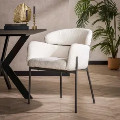 WoonStijl Eetkamerstoel Boucle ronde rug Curva wit
