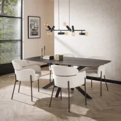 WoonStijl Eetkamerstoel Boucle ronde rug Curva wit