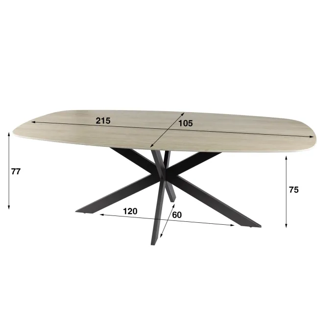 WoonStijl Eetkamertafel 215 deens ovaal Romano