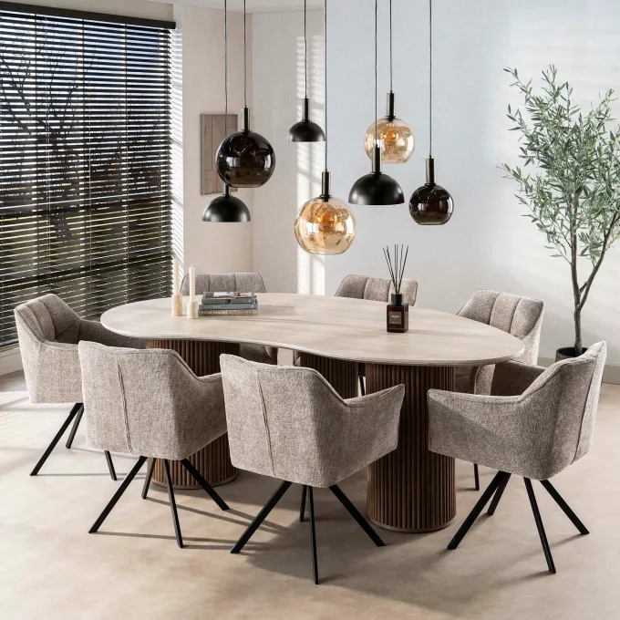 WoonStijl Eettafel Romano niervormig 215cm / 3D keramiek travertin