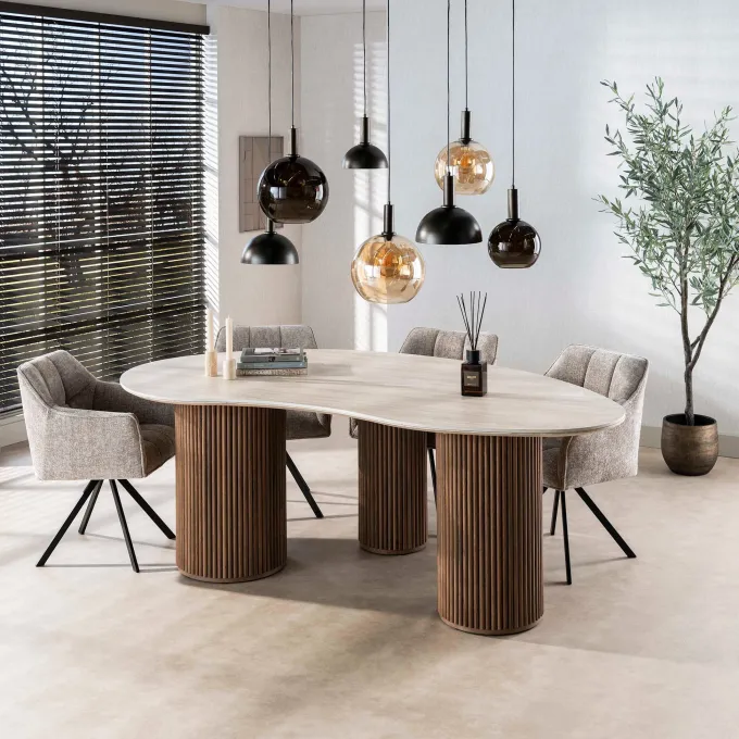 WoonStijl Eettafel Romano niervormig 215cm / 3D keramiek travertin