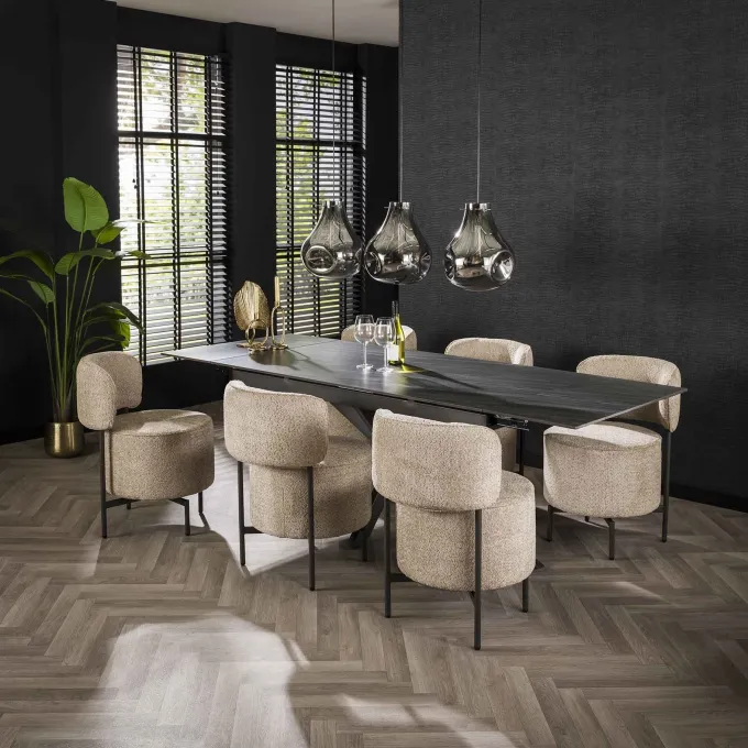WoonStijl Eettafelstoel cocktail draaibaar Boucle zandkleur