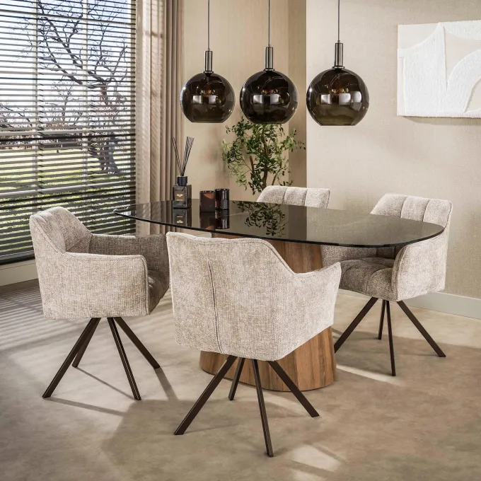 WoonStijl Eettafel Tinto Centro deens ovaal 180cm Brons glas