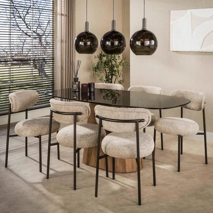 WoonStijl Eettafel Tinto Centro deens ovaal 180cm Brons glas