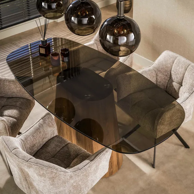 WoonStijl Eettafel Tinto Centro deens ovaal 180cm Brons glas