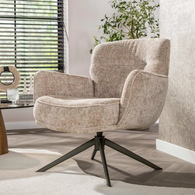 WoonStijl Fauteuil Forza draaibaar Hoven zand - bruin onderstel