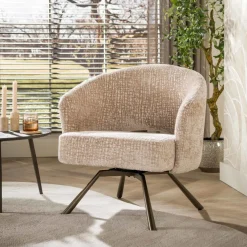 WoonStijl Fauteuil Salon Cross draaibaar Monti zand- frame bruin
