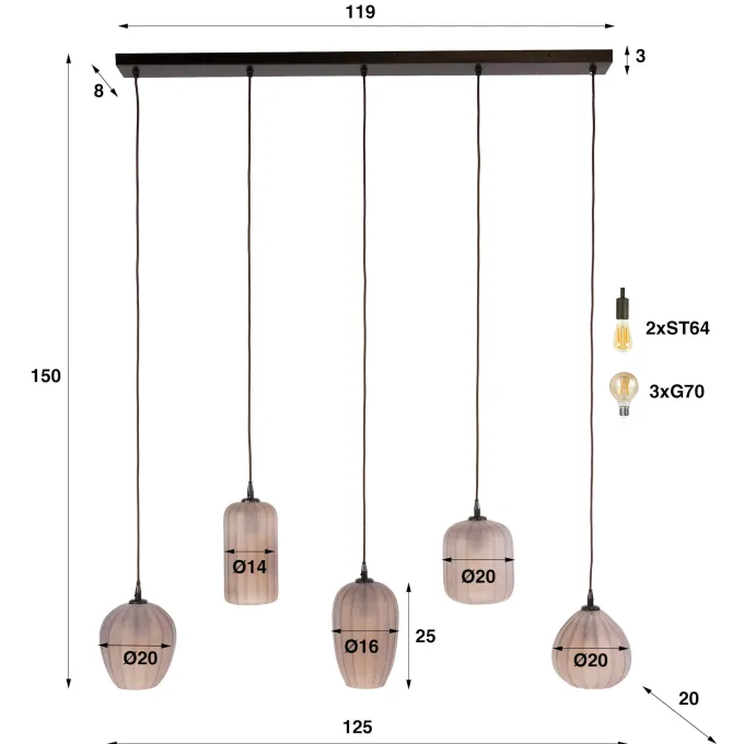 WoonStijl Hanglamp Altura 5-lichts Sienna bruin-frosted