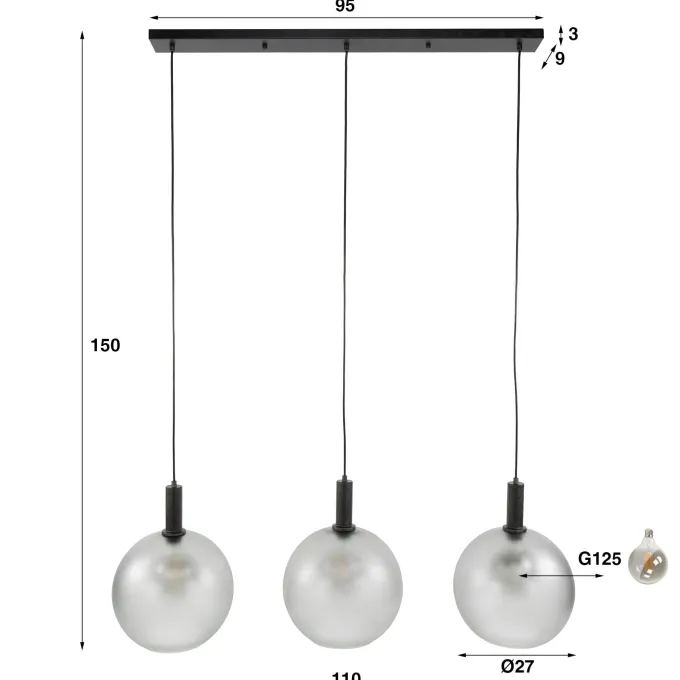WoonStijl Hanglamp Bubble Frosted 3-lichts grijs