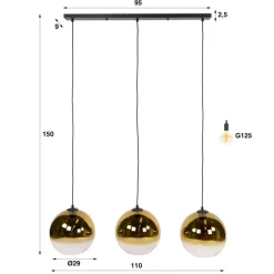 WoonStijl Hanglamp Bubble Shaded 3-licht Goud