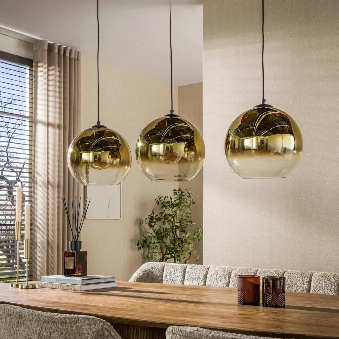 WoonStijl Hanglamp Bubble Shaded 3-licht Goud