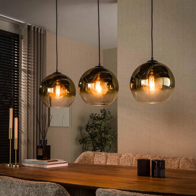 WoonStijl Hanglamp Bubble Shaded 3-licht Goud