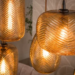 WoonStijl Hanglamp Chevron 4+3-lichts Smoke bruin glas