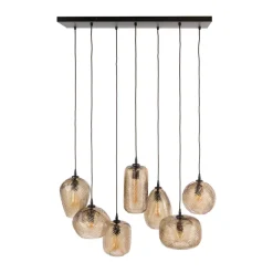 WoonStijl Hanglamp Chevron 4+3-lichts Smoke bruin glas