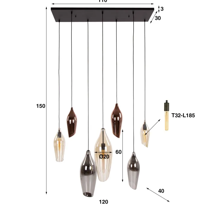 WoonStijl Hanglamp 4+3 cocoon mix glass