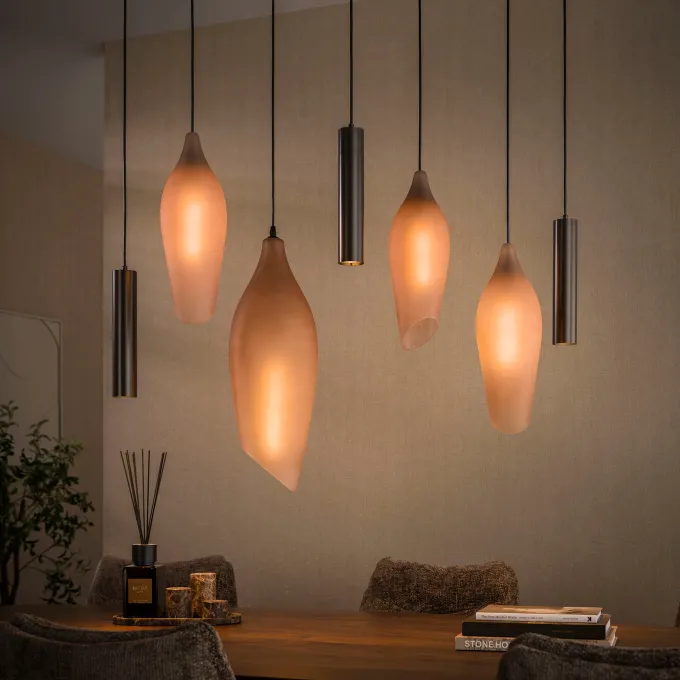 WoonStijl Hanglamp Cocoon pendel 4+3-lichts Sienna bruin-frosted