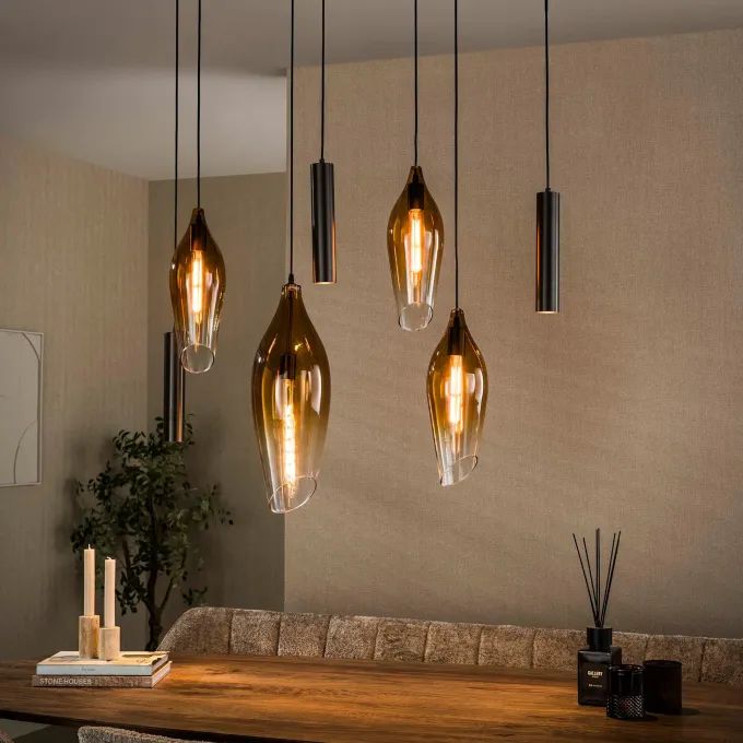 WoonStijl Hanglamp Cocoon pendel 4+3-lichts Sienna bruin-shaded