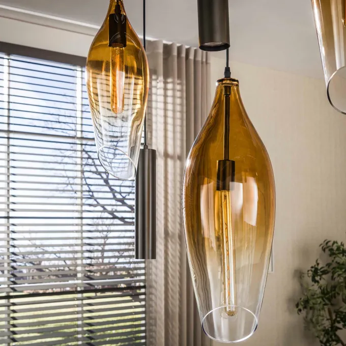 WoonStijl Hanglamp Cocoon pendel 4+3-lichts Sienna bruin-shaded