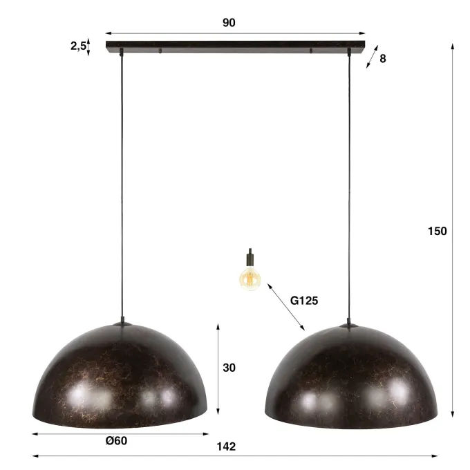 WoonStijl Hanglamp Dome 2-lichts Ø60cm Urban Bruin