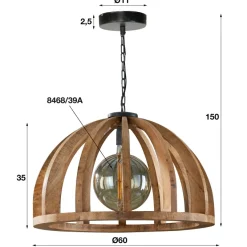 WoonStijl Hanglamp Ø60 gebogen houten spijlen / Massief mango naturel / Massief mango naturel