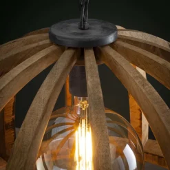 WoonStijl Hanglamp Ø60 gebogen houten spijlen / Massief mango naturel / Massief mango naturel