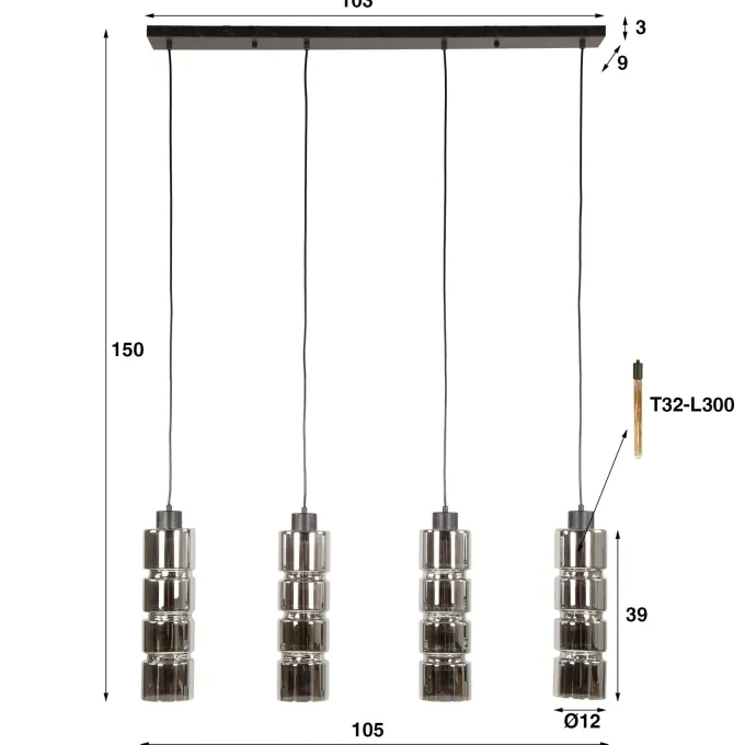 WoonStijl Hanglamp 4L cylinder glas
