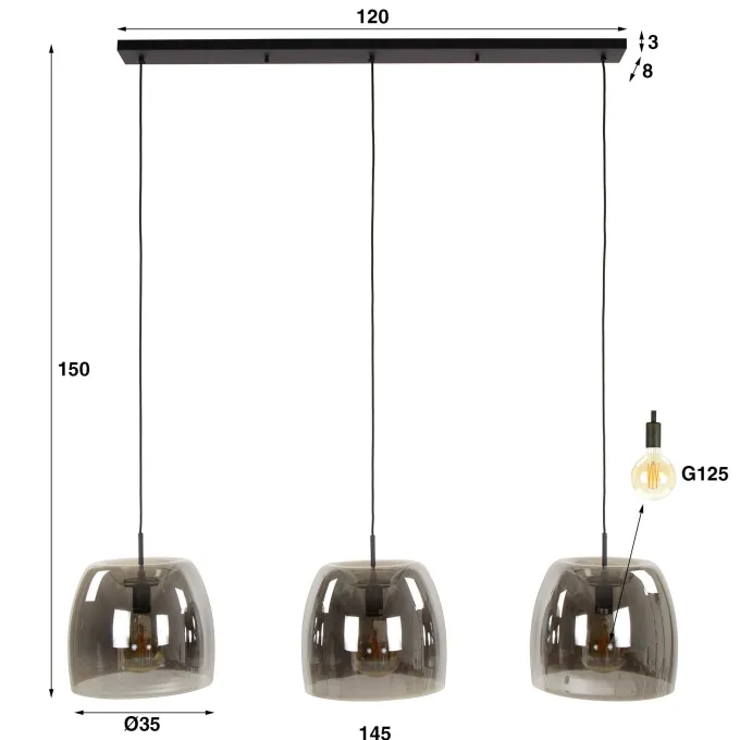 WoonStijl Hanglamp 3L drift glass