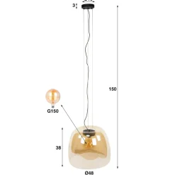 WoonStijl Hanglamp 1L drift XL glass Smoke