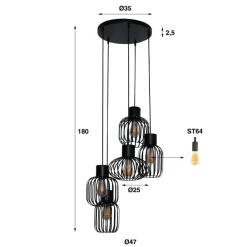 WoonStijl Hanglamp 5L getrapt mix metal