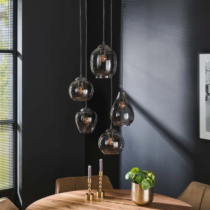 WoonStijl Hanglamp 5L getrapt mix chromed glas