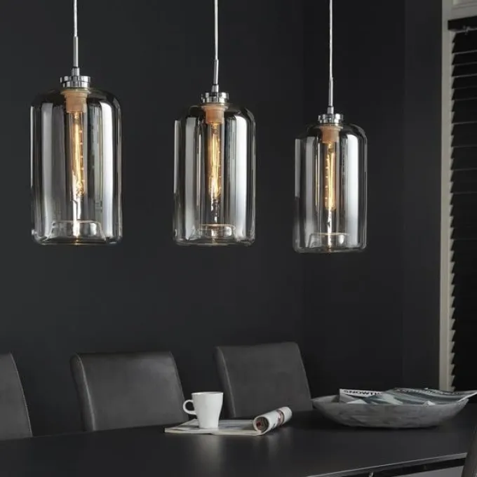 WoonStijl Hanglamp 3L Glass Metallic Grey