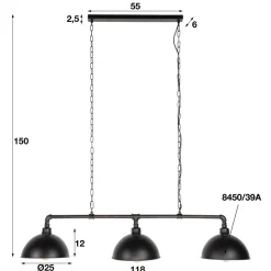 WoonStijl Hanglamp 3L Halfronde Kap-Industrial Tube