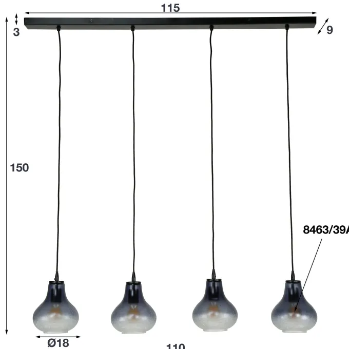 WoonStijl Hanglamp 4L kegel glass
