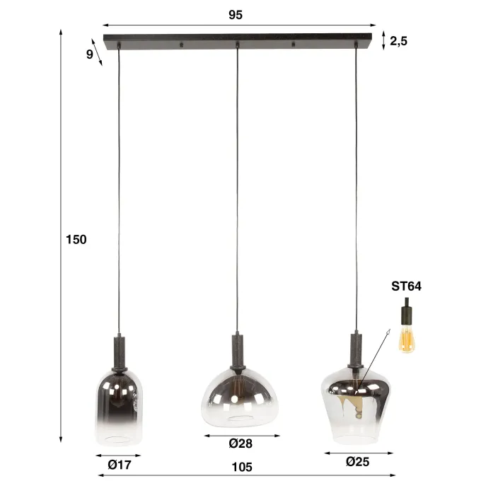 WoonStijl Hanglamp 3L mix Zenith