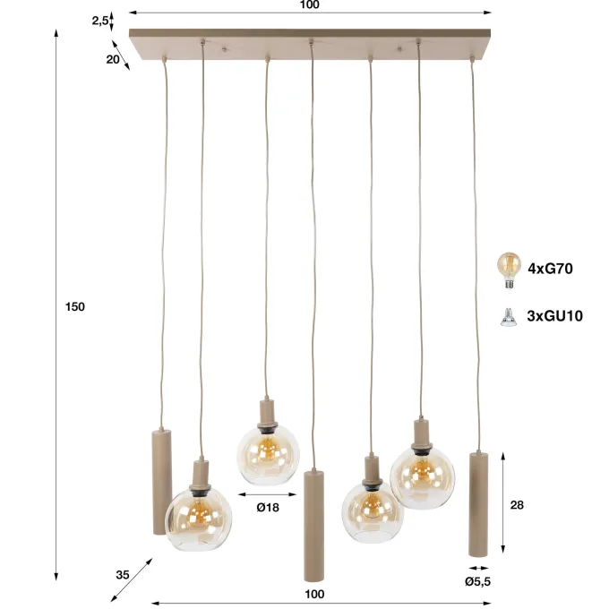 WoonStijl Hanglamp 4+3L Sfera beige
