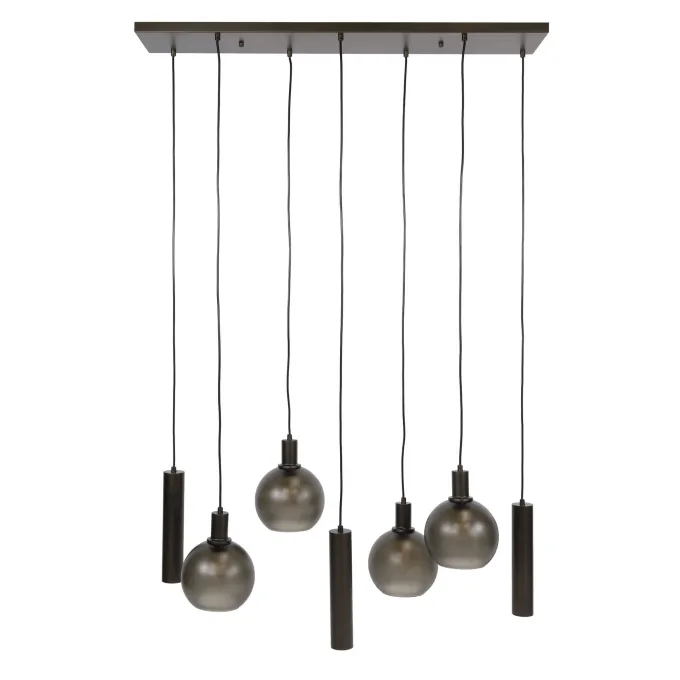 WoonStijl Hanglamp 4+3L Sfera tricolore Sienna bruin frosted