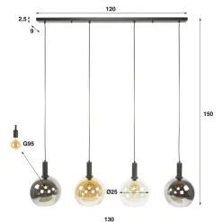 WoonStijl Hanglamp 4L Sfera tricolore