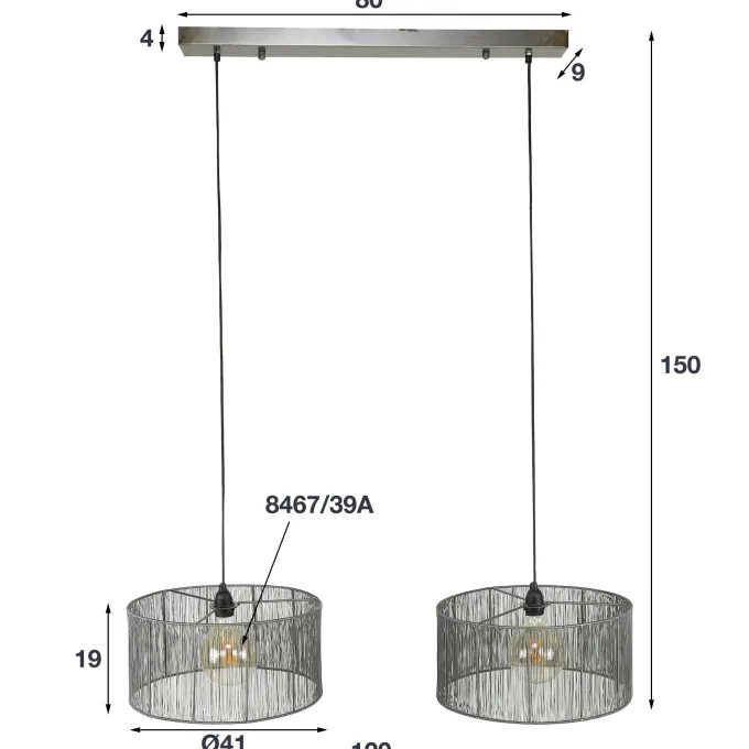 WoonStijl Hanglamp 2L stringshade metal