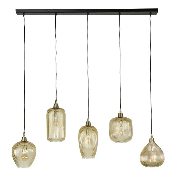 WoonStijl Hanglamp 5L stripe glass mix