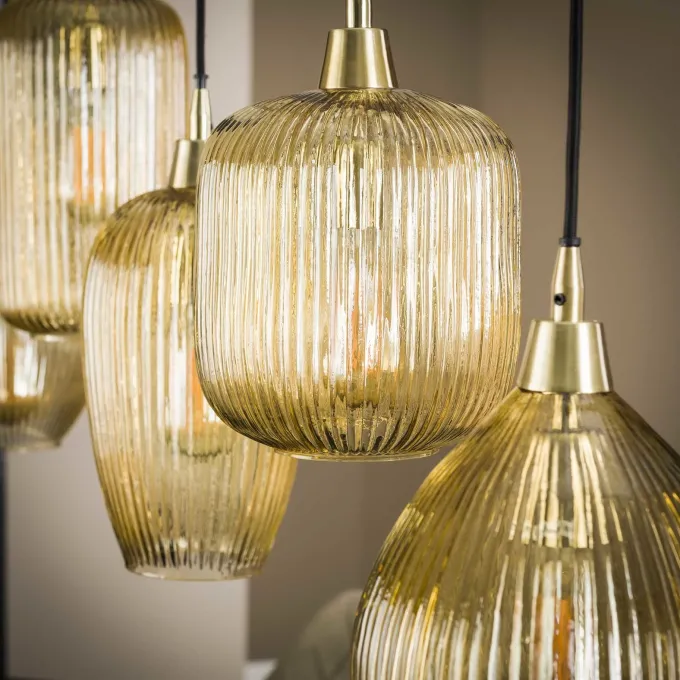 WoonStijl Hanglamp 5L stripe glass mix
