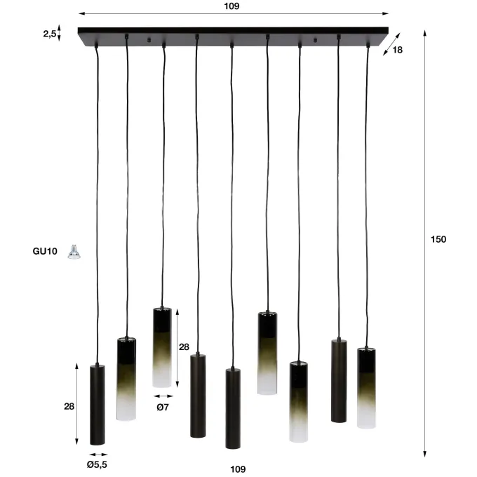 WoonStijl Hanglamp Lungo 5+4-lichts Sienna bruin