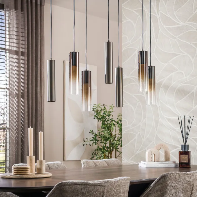 WoonStijl Hanglamp Lungo 4+3-lichts Sienna bruin