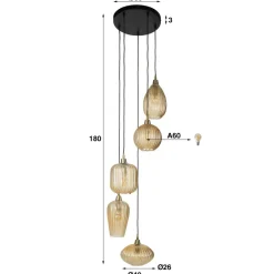 WoonStijl Hanglamp 5L V-shape pattern getrapt