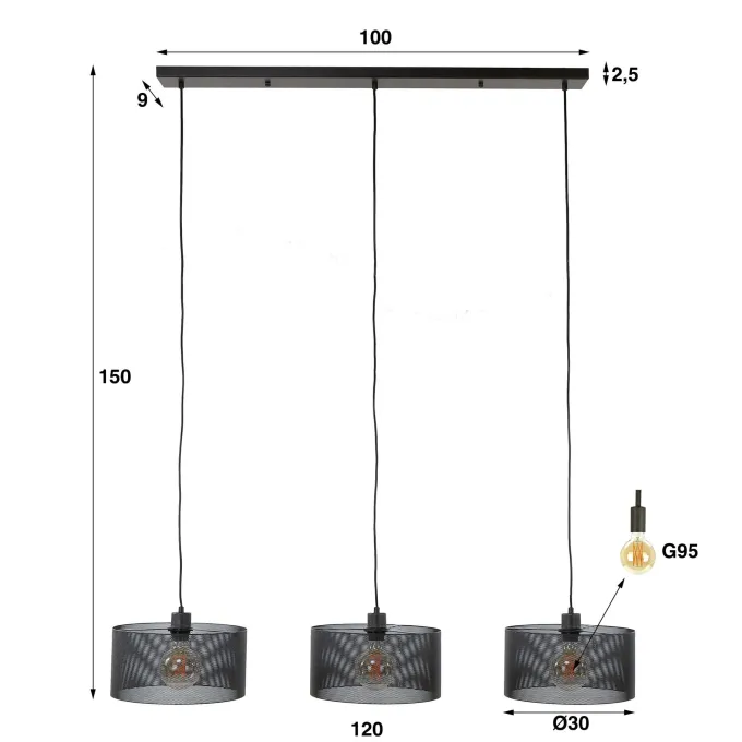 WoonStijl Hanglamp Mesh round met 3 lampen