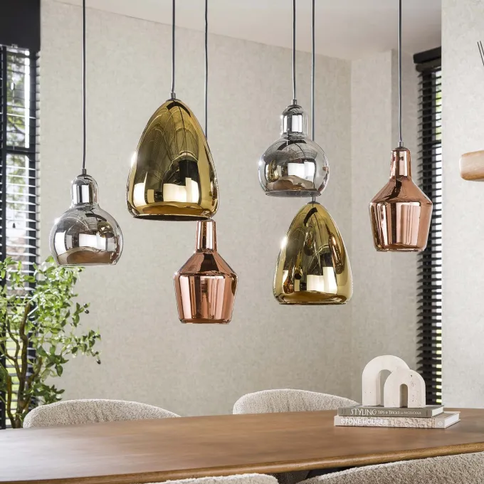 WoonStijl Hanglamp 3+3 mix glass tricolore