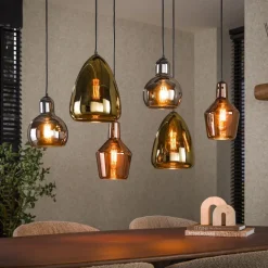 WoonStijl Hanglamp 3+3 mix glass tricolore