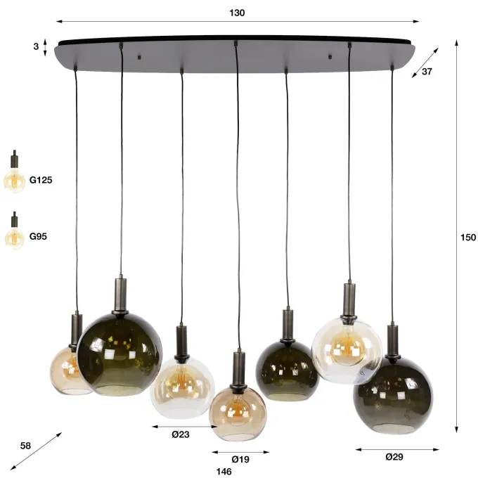 WoonStijl Hanglamp Moka 4+3-lichts Multi bruin