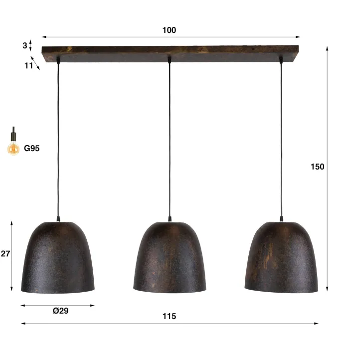 WoonStijl Hanglamp Nova 3-lichts Smoked bruin