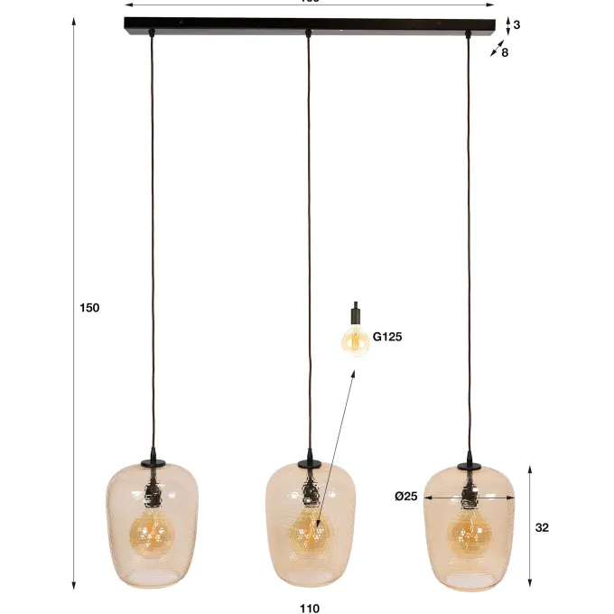 WoonStijl Hanglamp Python 3-lichts Amber glas