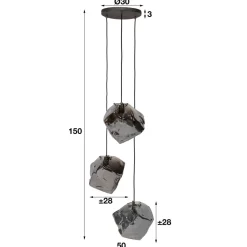 WoonStijl Hanglamp Rock Chromed Glas Getrapt 3L - Stijlvolle Glazen Hanglamp